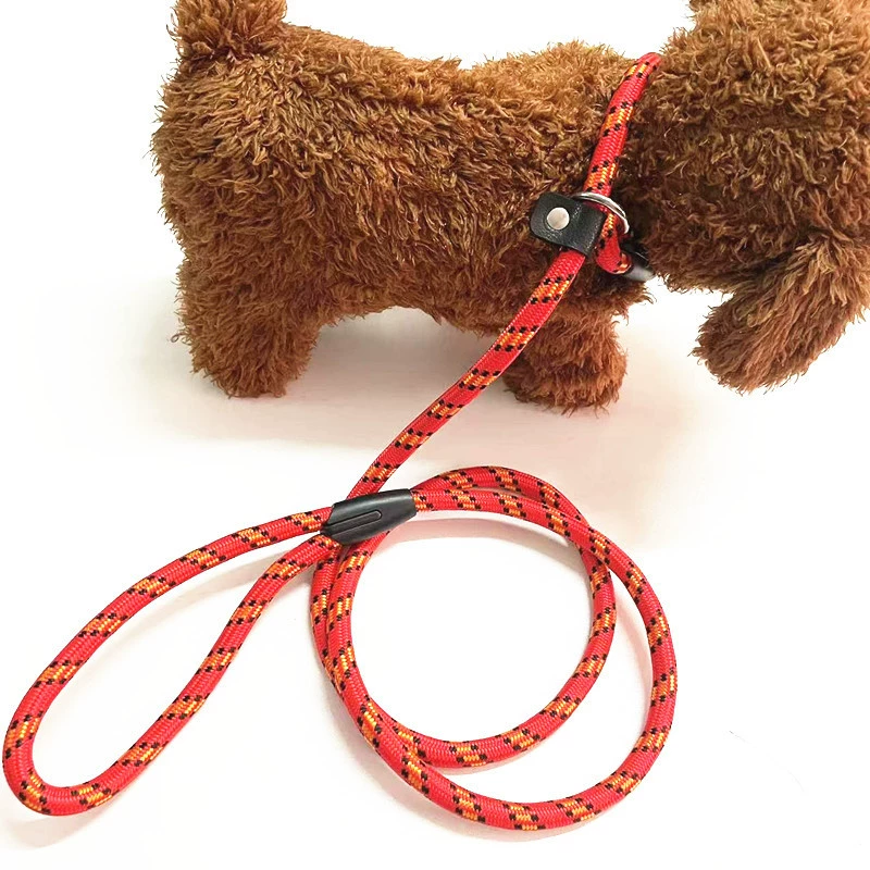 Round Dog Traction Rope, Adjustable Slip Collar, 1.0×140 cm, Red/Blue/Black