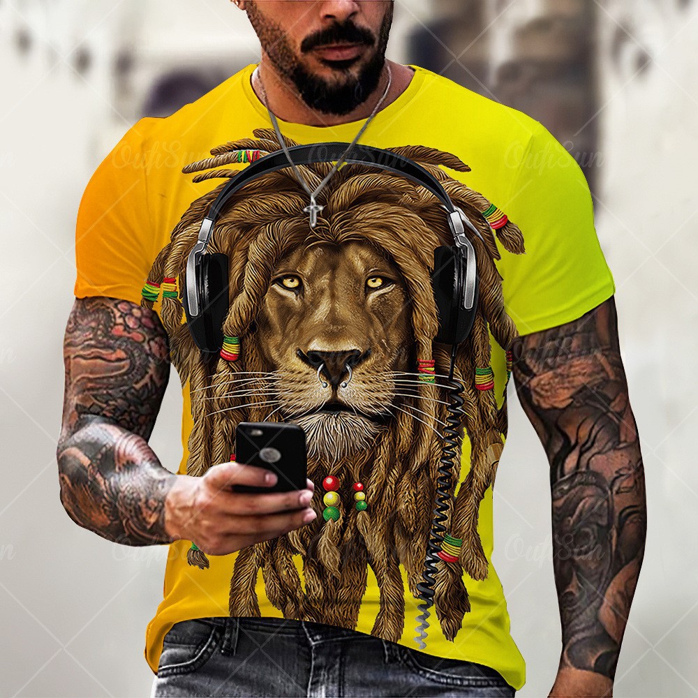 Arte abstracto pintura al óleo colorida león 3d impresión digital para hombres moda callejera transpirable suelta camiseta de manga corta