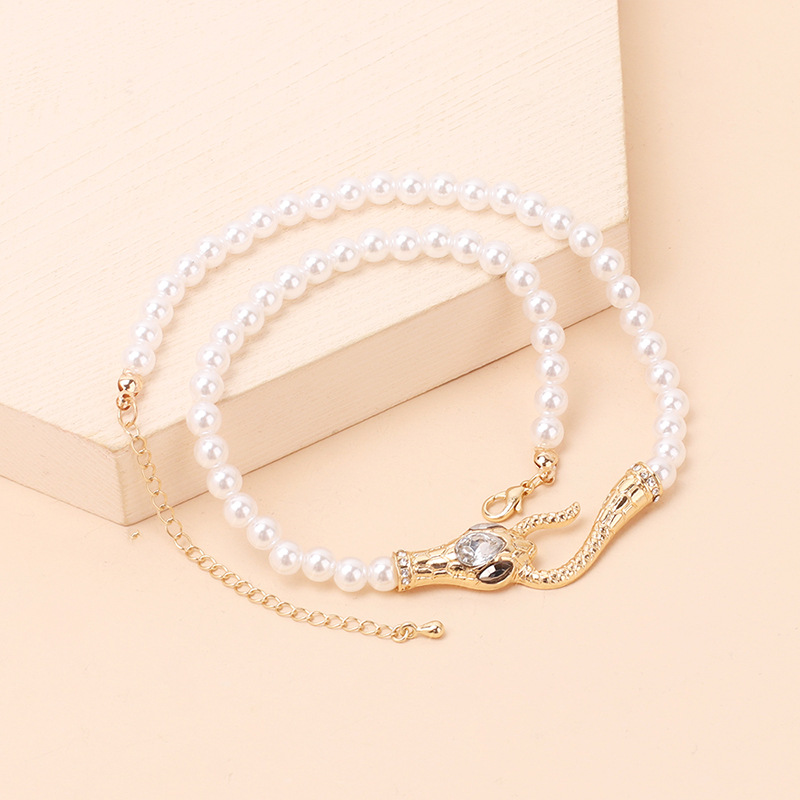 rhinestone pearl necklace fashion niche design snake-shaped clavicle chain