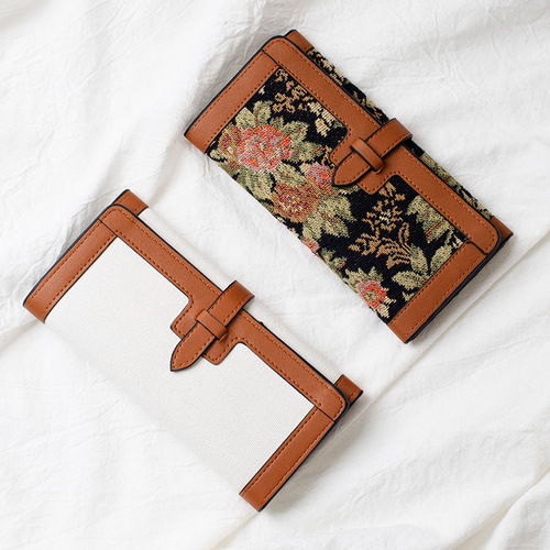  New Women's Long Wallet Solid Color INS Flower Simple Fashion Coin Purse Niche Canvas Retro Wallet