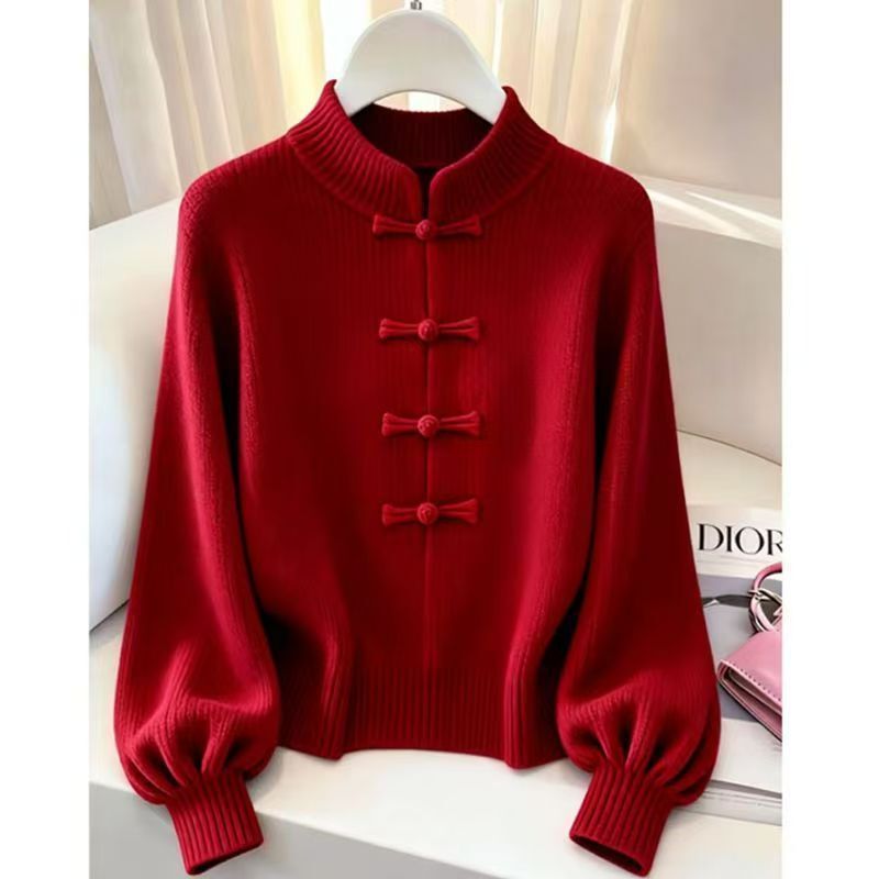 New Year's Eve Outfit: New Chinese-Style Stand-Collar Knitted Sweater for Autumn and Winter, Plus-Size, Soft and Cozy Top New Year's Eve Outfit: New Chinese-Style Stand-Collar Knitted Sweater for Autumn and Winter, Plus-Size, Soft and Cozy Top