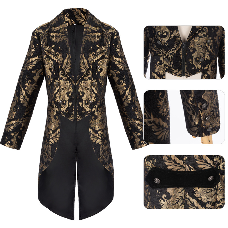 Amazon cross-border medieval men's gothic steampunk tailcoat jacket, Frock men's dark patterned coat