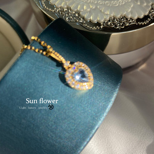S925 Silver Gold-plated Necklace Love Sea Blue Treasure Zircon Sterling Silver Pendant Clavicle Chain Women's High-end Light Luxury