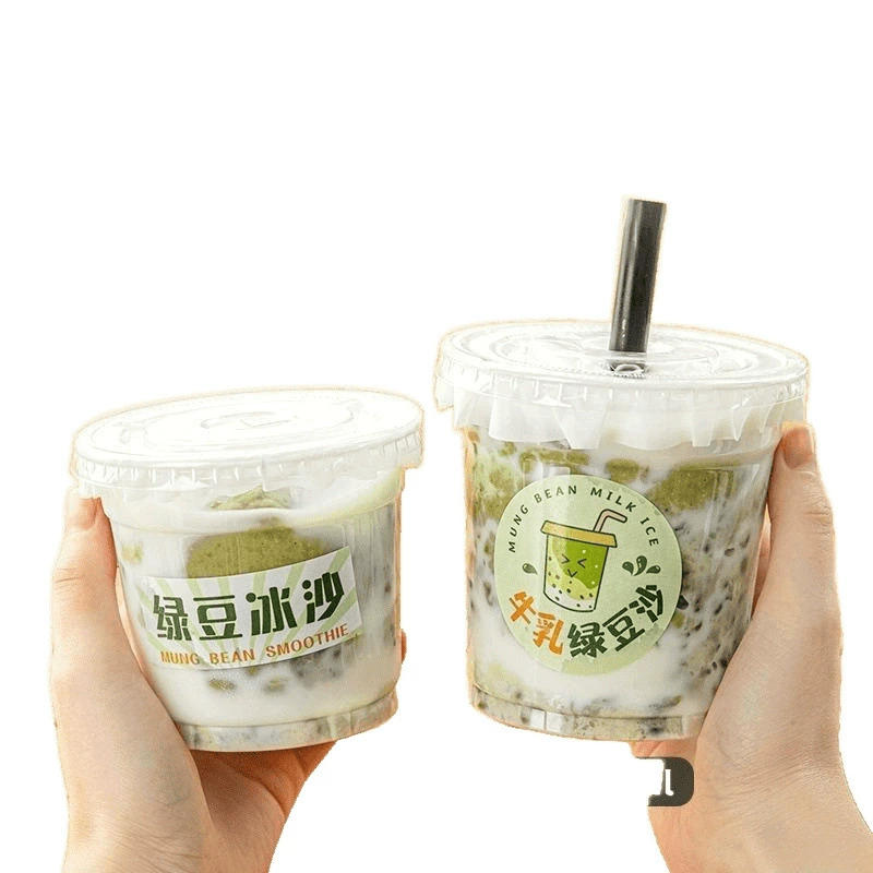 Disposable Mung Bean Paste Cup, Multi-Size 350–500 ml, Leak-Proof Lid & Straw Options
