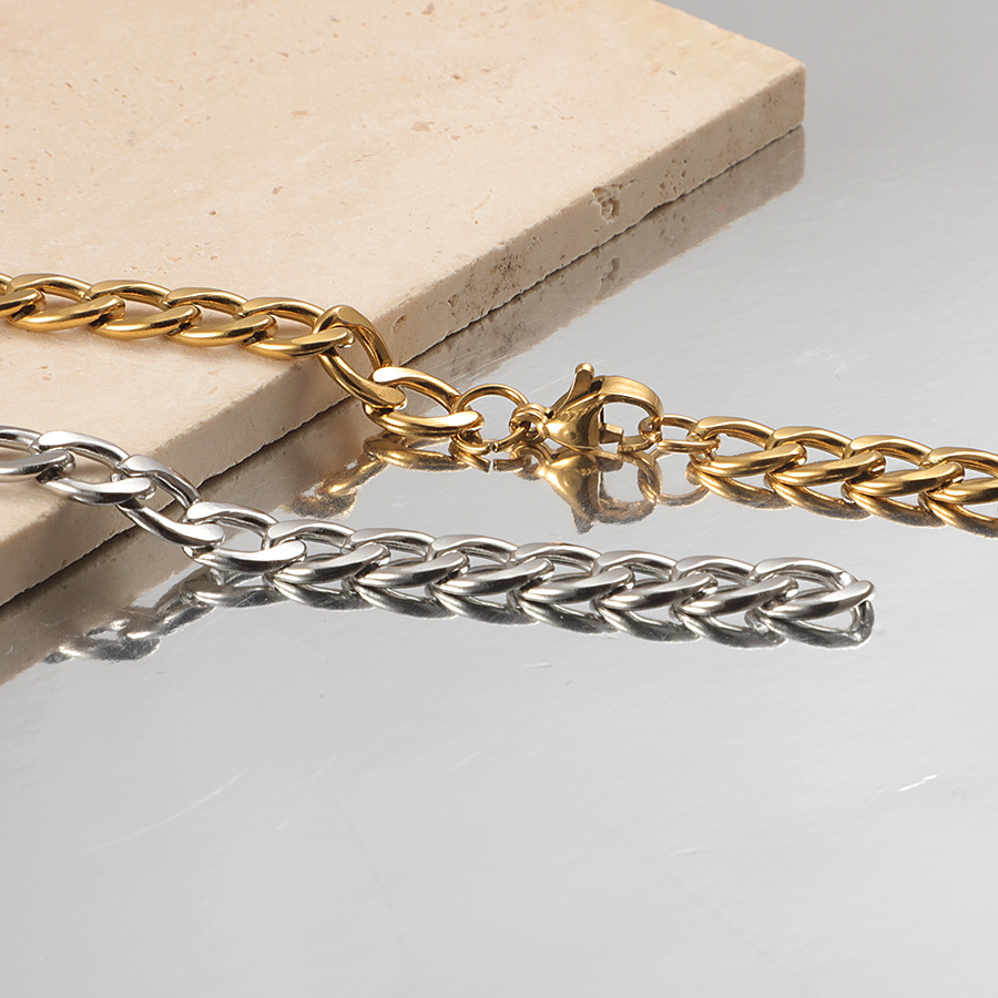 Collier cubain tendance en acier inoxydable pour homme, style hip-hop, chaîne simple à quatre anneaux, vente en gros de bijoux à faire soi-même._voghion.com