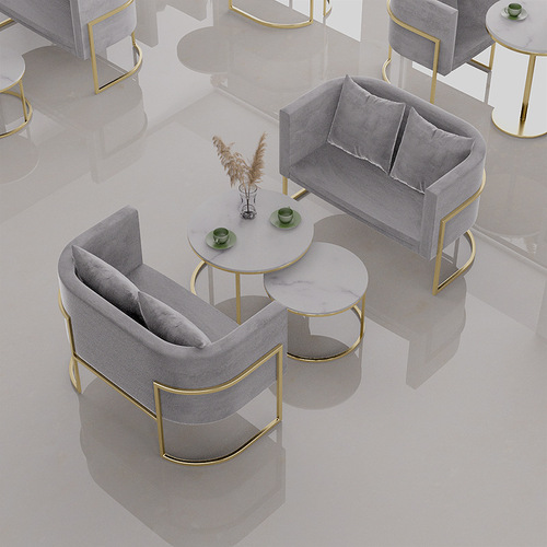 Reception area sofa set, coffee table combination, light luxury trendy booth, beauty salon leisure reception chairs, modern iron backrest chairs