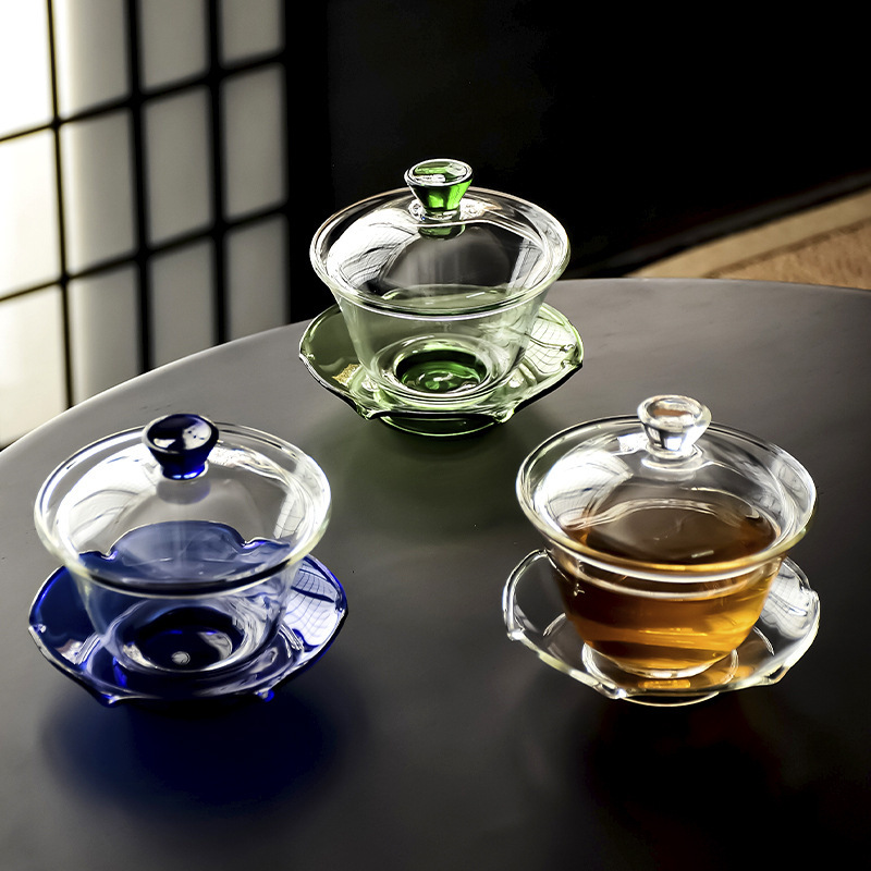 Borosilicate glass cover bowl three bowl tea cup large tea bowl high temperature resistant thickened kung fu tea set Tea Bowl Borosilicate glass cover bowl three bowl tea cup large tea bowl high temperature resistant thickened kung fu tea set Tea Bowl