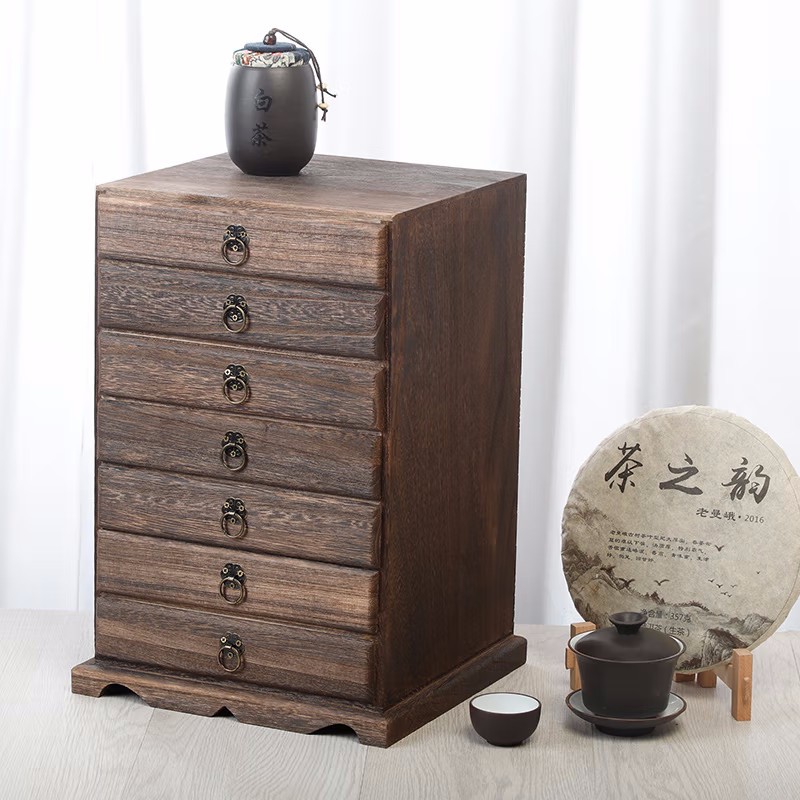 木质茶叶饼盒茶叶礼盒福鼎白茶收纳盒茶饼普洱茶抽拉盖木盒