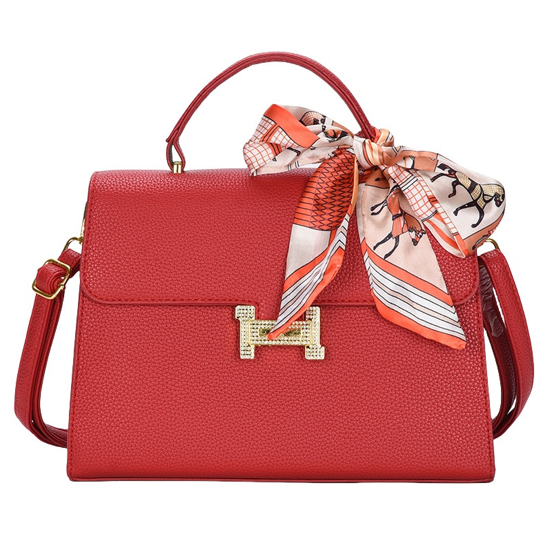 2024 comercio exterior nuevo estilo portátil gran Kelly bolso de mensajero de un solo hombro de cuero de alta calidad bufanda de seda con patrón de lichi marea