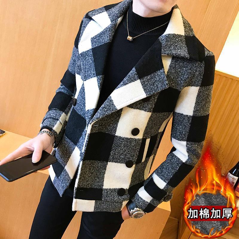 2022 nuevo invierno a cuadros abrigo de lana corta cazadora estilo coreano moda Otoño e Invierno guapo abrigo de lana image 4