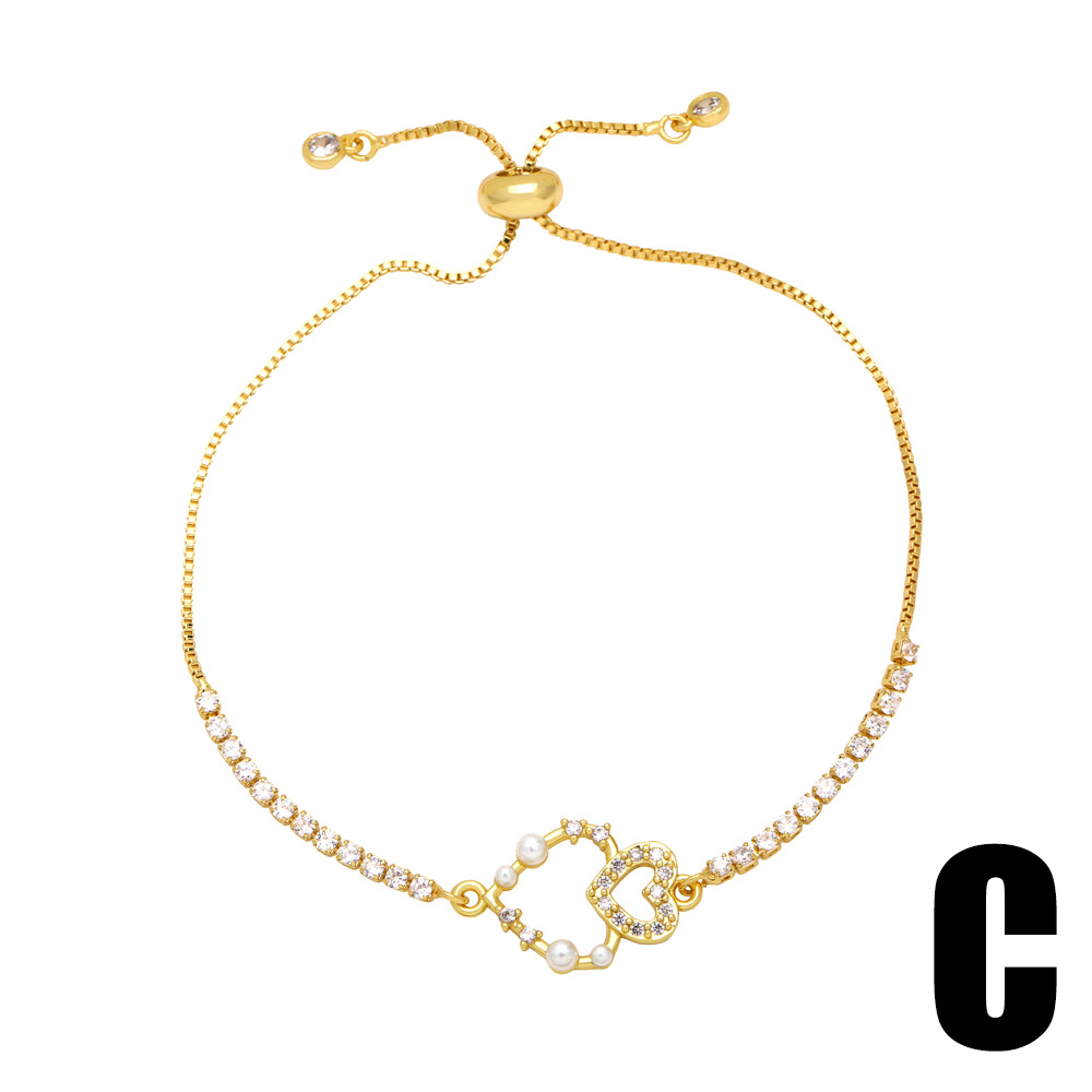 Fashion Heart Shape Copper Inlay Artificial Pearls Zircon Bracelets 1 Piece