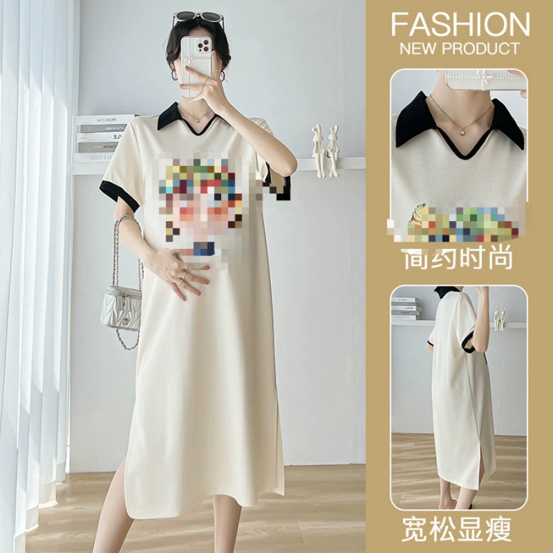 Реальный снимок маленький видео беременной женщины лето новый лацканный воротник средняя и длинная мода девушка с принтом платье для беременных