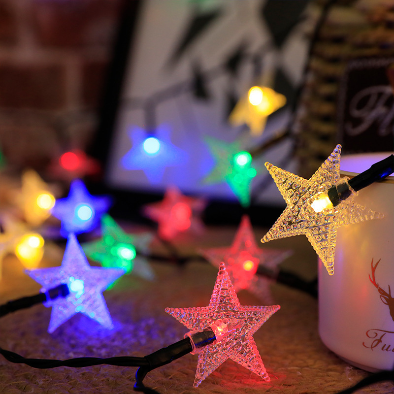 Transfronterizo Taobao luz solar cadena LED estrella luz Navidad vacaciones cumpleaños jardín decorativo luz al aire libre color luz cadena