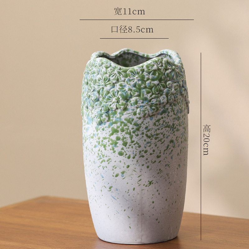 New Chinese-Style Ceramic Large-Diameter Vase for Home Living Room Decoration, Entryway Flower Arrangement, Baby's Breath Container Wholesale