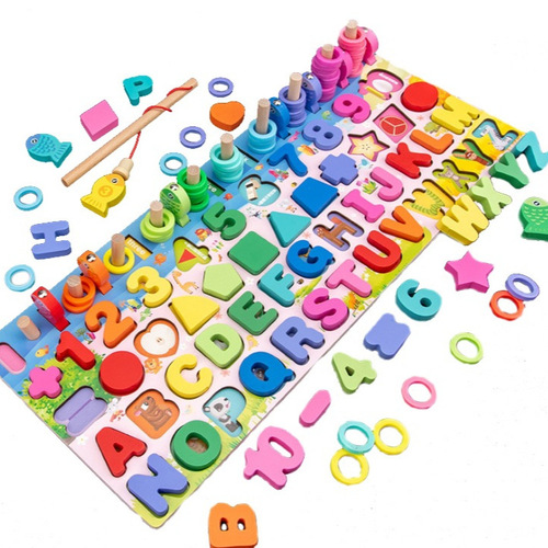 Children's early education puzzle development building block game assembly logarithm board baby number shape fishing cognitive toy