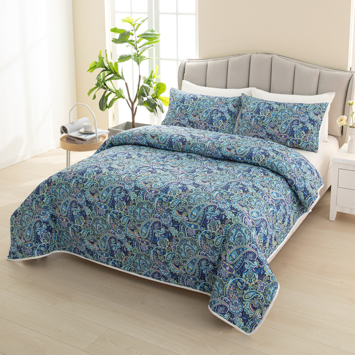 外贸专供床品三件套亚马逊冬季爆款轻奢数码印花超声波被子套件