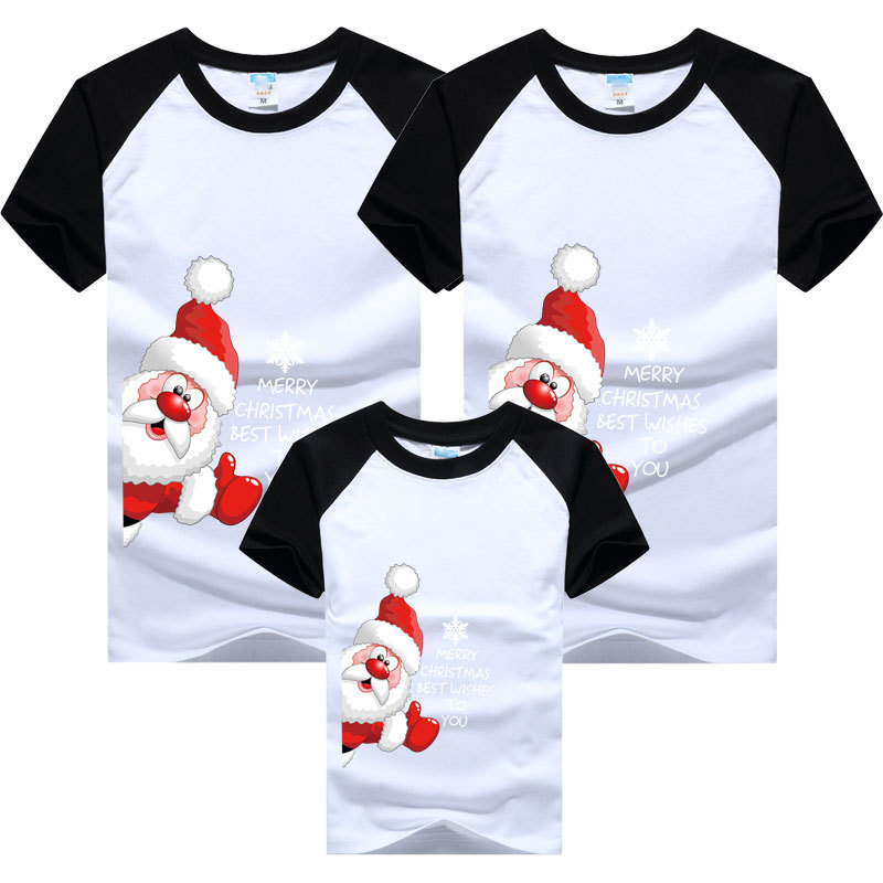 Navidad padre-hijo ropa bebé 2024 nueva moda una familia tres o cuatro familia ropa manga raglán color a juego manga corta Camiseta