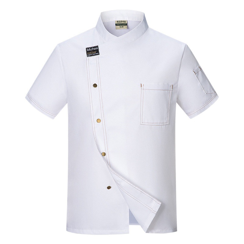 Ropa de chef de manga corta de verano de los hombres y las mujeres de cocina ropa de trabajo catering olla caliente restaurante panadería ropa impresa LOGOTIPO