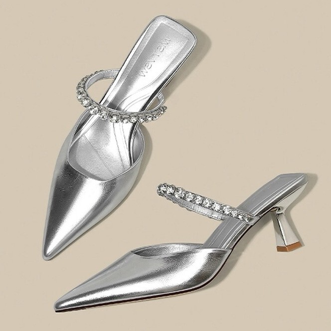 2025 New Style Pointed-Toe Crystal Heel High-Heeled Shoes for Women, Patent Leather Pointed-Toe Ankle Strap Sandals, Elegant Single Shoes for Ladies