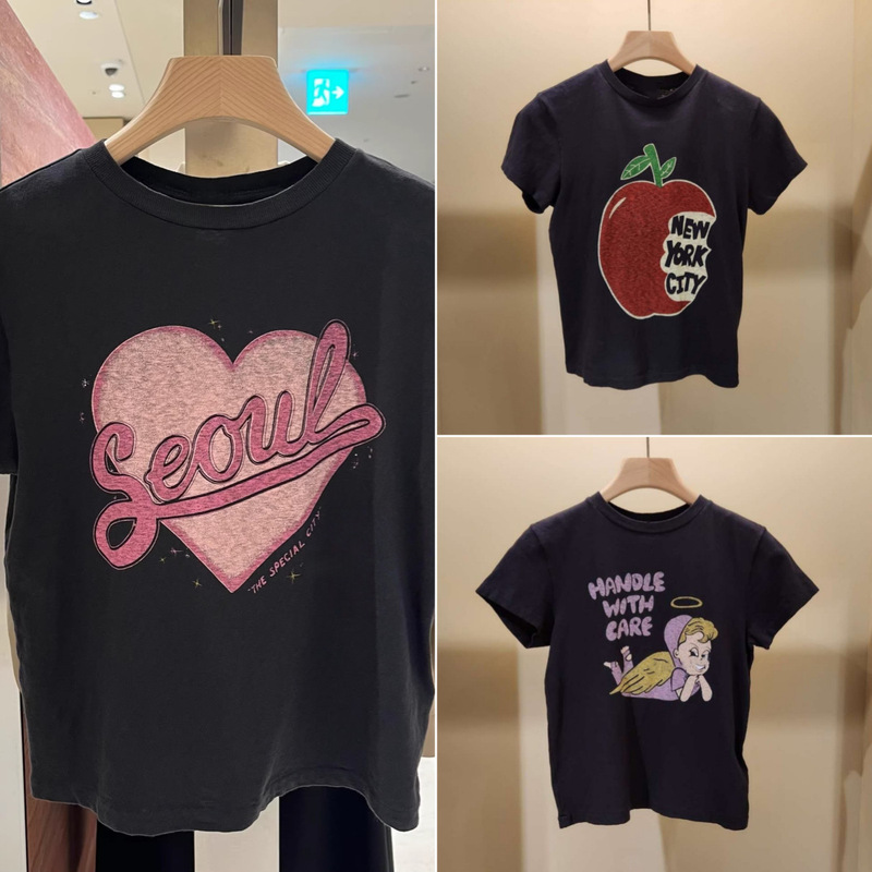 Cross-Border 26-Year Spring/Summer New Style Apple Letter Print Snowflake Cotton Short-Sleeve T-Shirt Casual Stylish Top Cross-Border 26-Year Spring/Summer New Style Apple Letter Print Snowflake Cotton Short-Sleeve T-Shirt Casual Stylish Top
