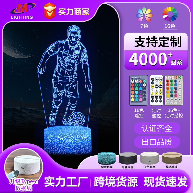 Carefully Selected 3D Night Lights, Led Acrylic Ornaments, Gift Lamps, Exclusively for Cross-Border Sales, Featuring Football Players Messi and C. Ronaldo Series
