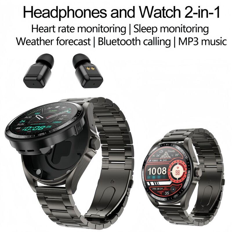 Cross-Border Bluetooth 5.3 Smart Watch and Earphones 2-in-1 for Calls and Music F36 Flip Cover Tws Heart Rate Monitor Step Counter Sports