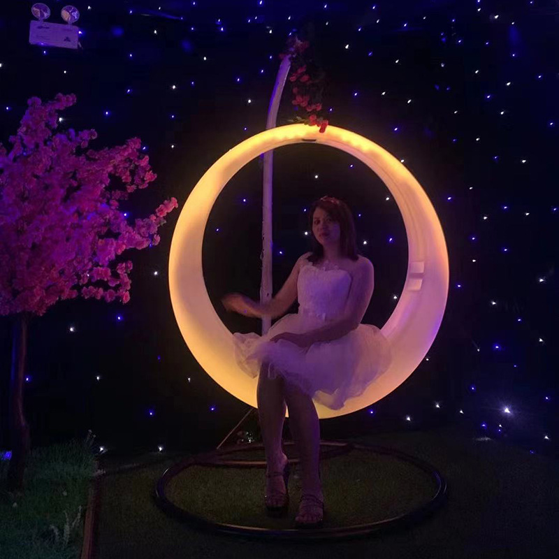 LED户外发光秋千月亮 儿童成人吊篮 别墅公园七彩遥控网红秋千