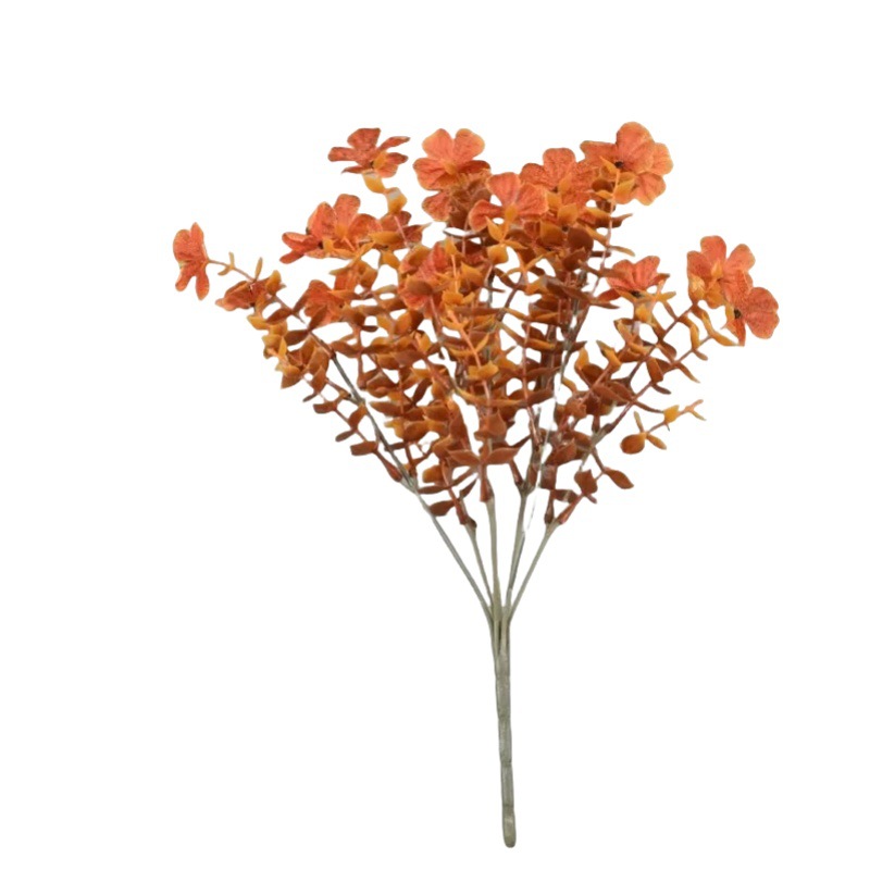Amazon otoño flor artificial flor falsa artificial 7 tenedores eucalipto color otoñal violeta traje decoración flor decorativa