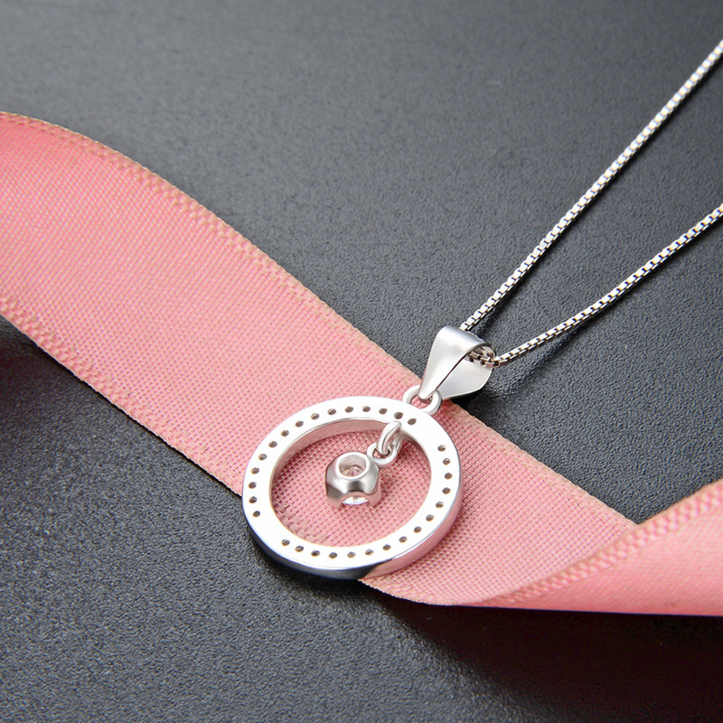 Moda japonesa y coreana de estilo completo diamante collar redondo s925 plata esterlina diamante-incrustado latido corazón clavícula cadena colgante femenino al por mayor