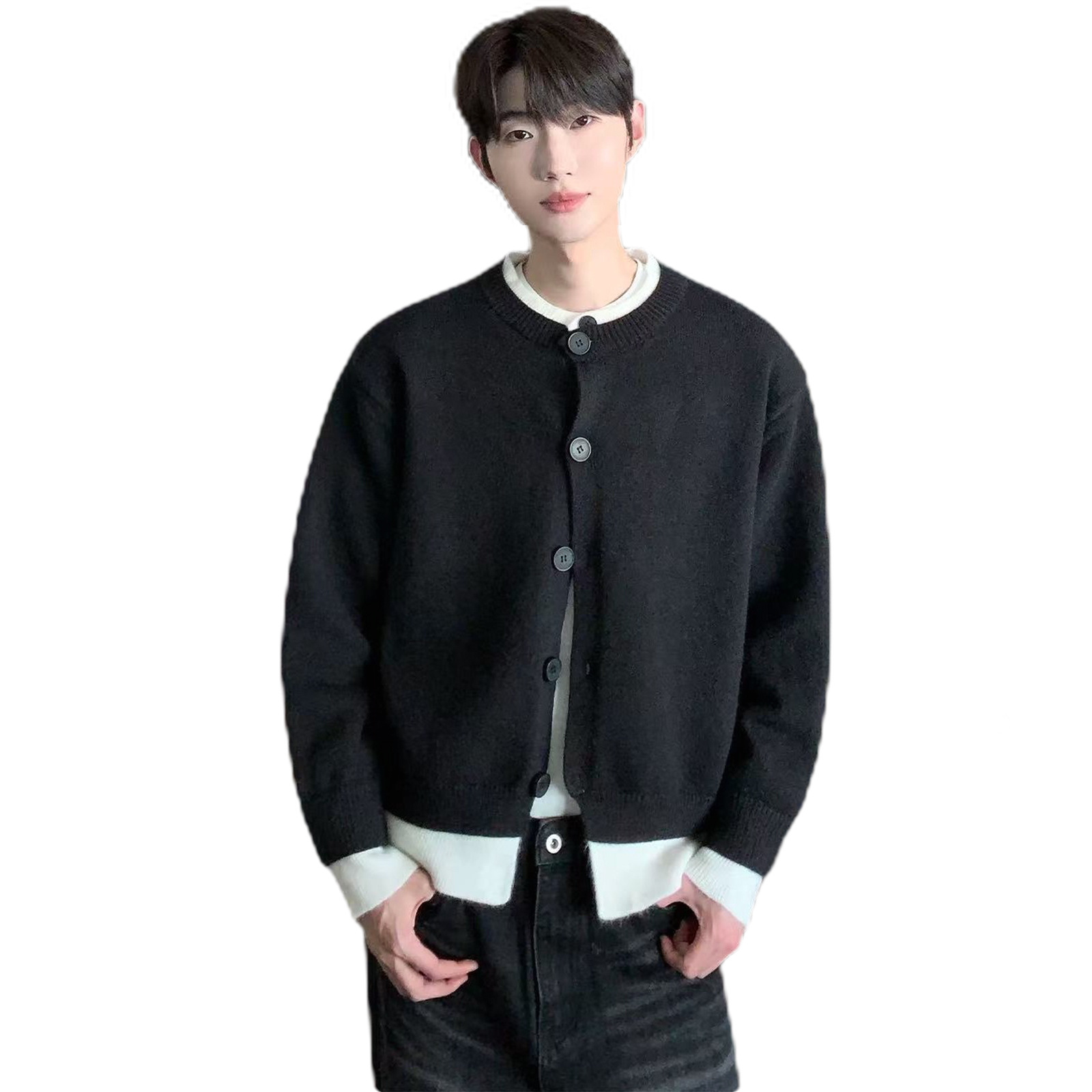 Explosiones transfronterizas de tamaño grande falso de dos piezas de camisetas de punto cardigan suéter de hombre chaqueta exterior de tendencia fábrica de negocios al por mayor