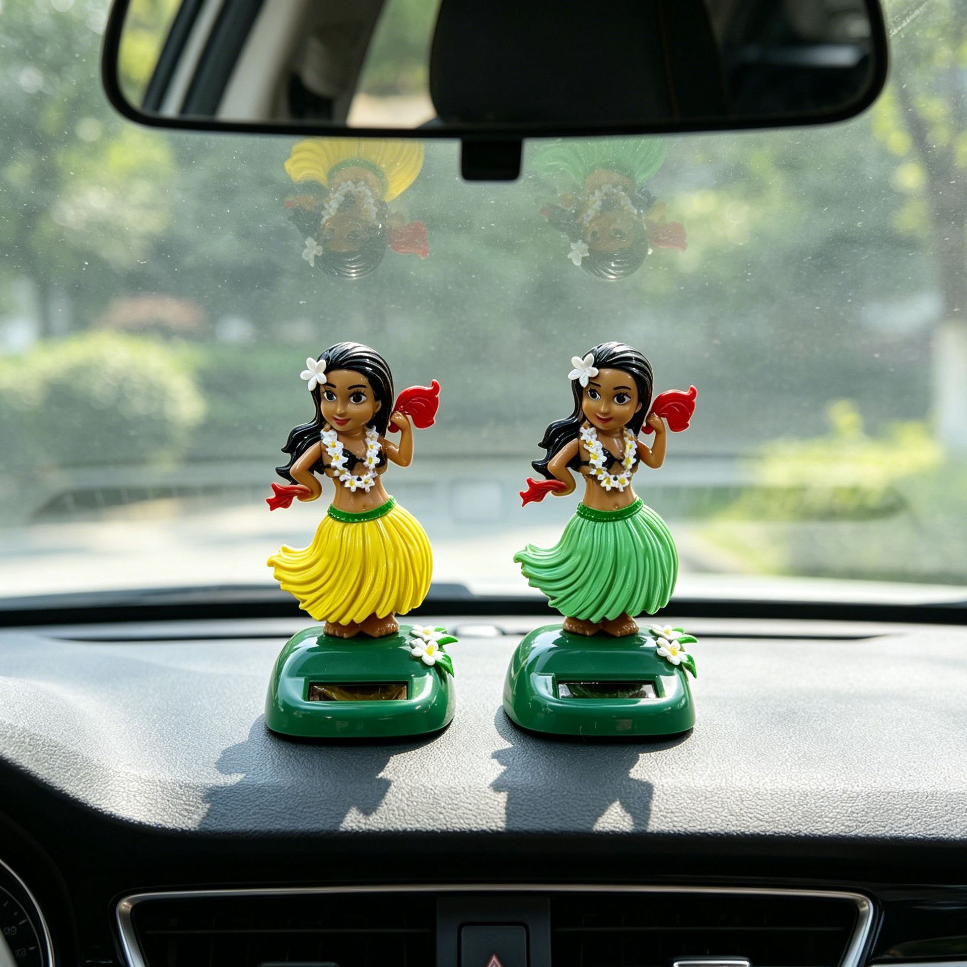 Solar-powered Hawaiian hula girl car ornament, creative car interior decoration, swinging figurine
