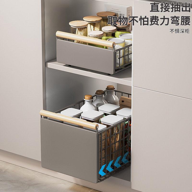 厨房下水槽置物架免安装橱柜拉篮可折叠抽拉式收纳架伸缩碗碟收纳|undefined