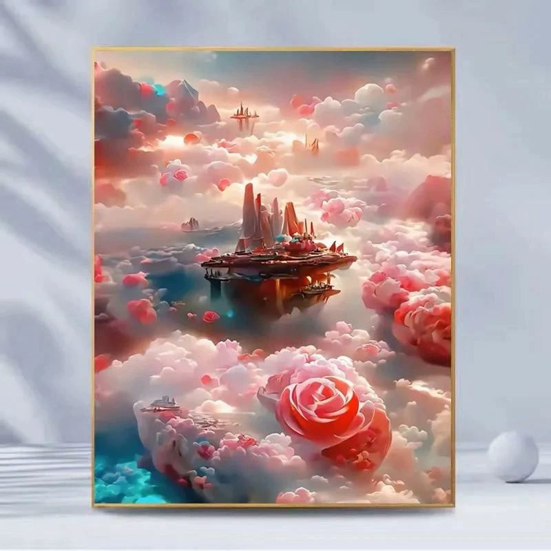 Кристальная живопись холст пейзаж — полный наборов DIY, размеры 30×40 и 40×50 см, деревянная коробка или белая рама