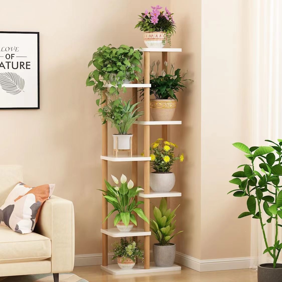 Estante de flores, plantas suculentas de radix verde, estante de almacenamiento de lujo ligero, estante de piso interior, estante de maceta de flores de balcón simple multicapa