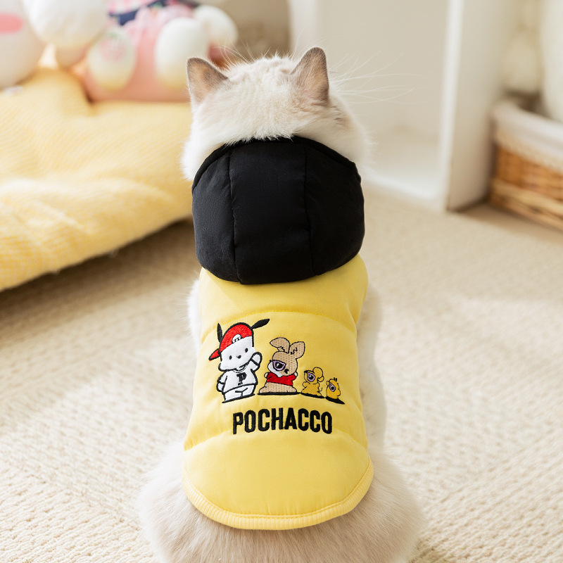 Otoño y invierno, gato, perro, pacha, chaleco de algodón con capuchón, perro, gato sin pelo, ropa de algodón cálida, ropa de gato, mascota