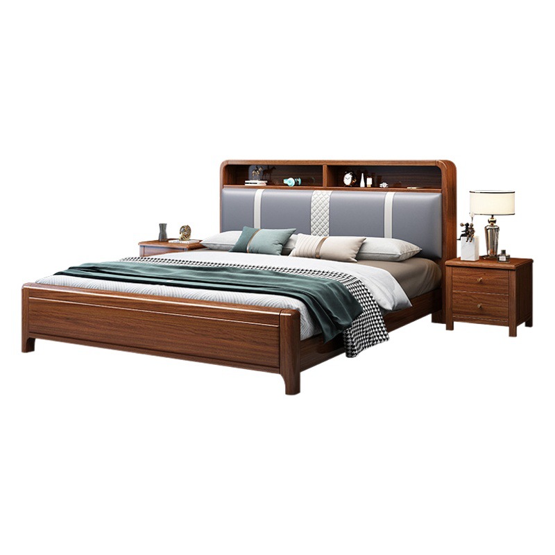 Nogal cama de madera maciza 1,8 metros cama doble 1,5 metros de almacenamiento cama bolsa suave moderno Nuevo chino boda muebles de cama