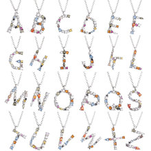 跨境欧美新品时尚26个字母镶彩色锆石小众设计锁骨链项链