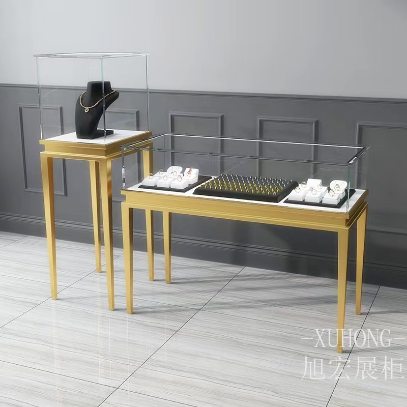 定制铁艺饰品柜 项链珠宝展示柜台 店展台首饰柜玻璃陈列货架