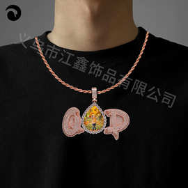 跨境新款DIY水滴照片形状记忆相框吊坠铜镶锆石重工嘻哈吊坠礼物