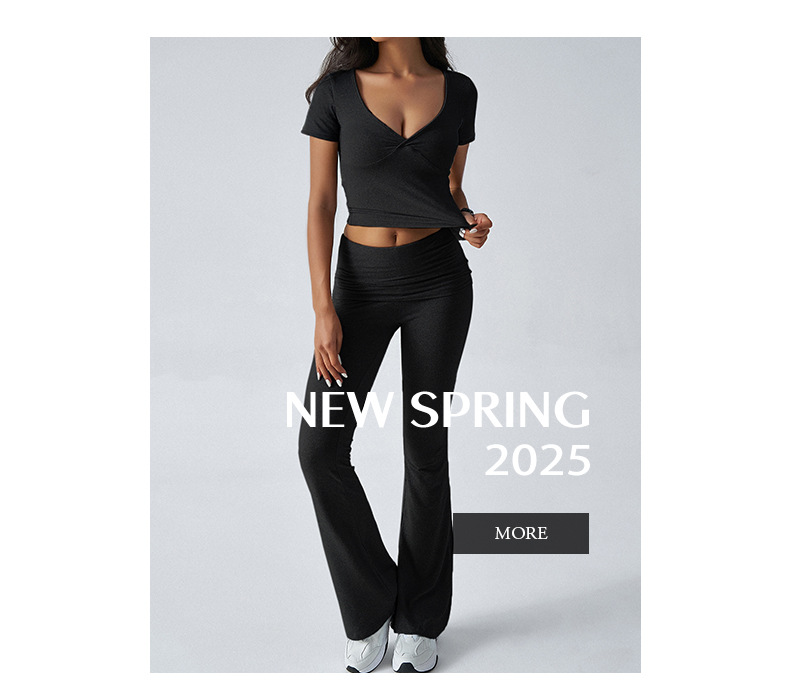 2026 Spring And Summer Casual Women's Suit Sexy V-neck T-shirt Micro-pull Pants 2-piece Women's Clothing_ecoleips.com
