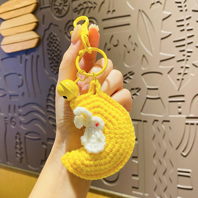 クリエイティブぬいぐるみかぎ針編みムーンウサギキーホルダー人形スクールバッグペンダント小さなペンダントカップル小さなギフトギフト|undefined
