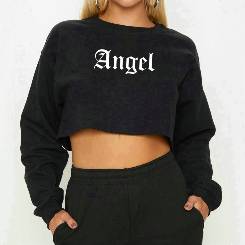 Angel Angel Letter Print Long-Sleeved Cropped Sweatshirt NSOSY111524