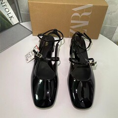 ZA 新製品 2024 ファッションスクエアトゥバックル浅い口厚いヒールローヒールシングルシューズ女性のバックストラップワンストラップサンダル女性のトレンディな