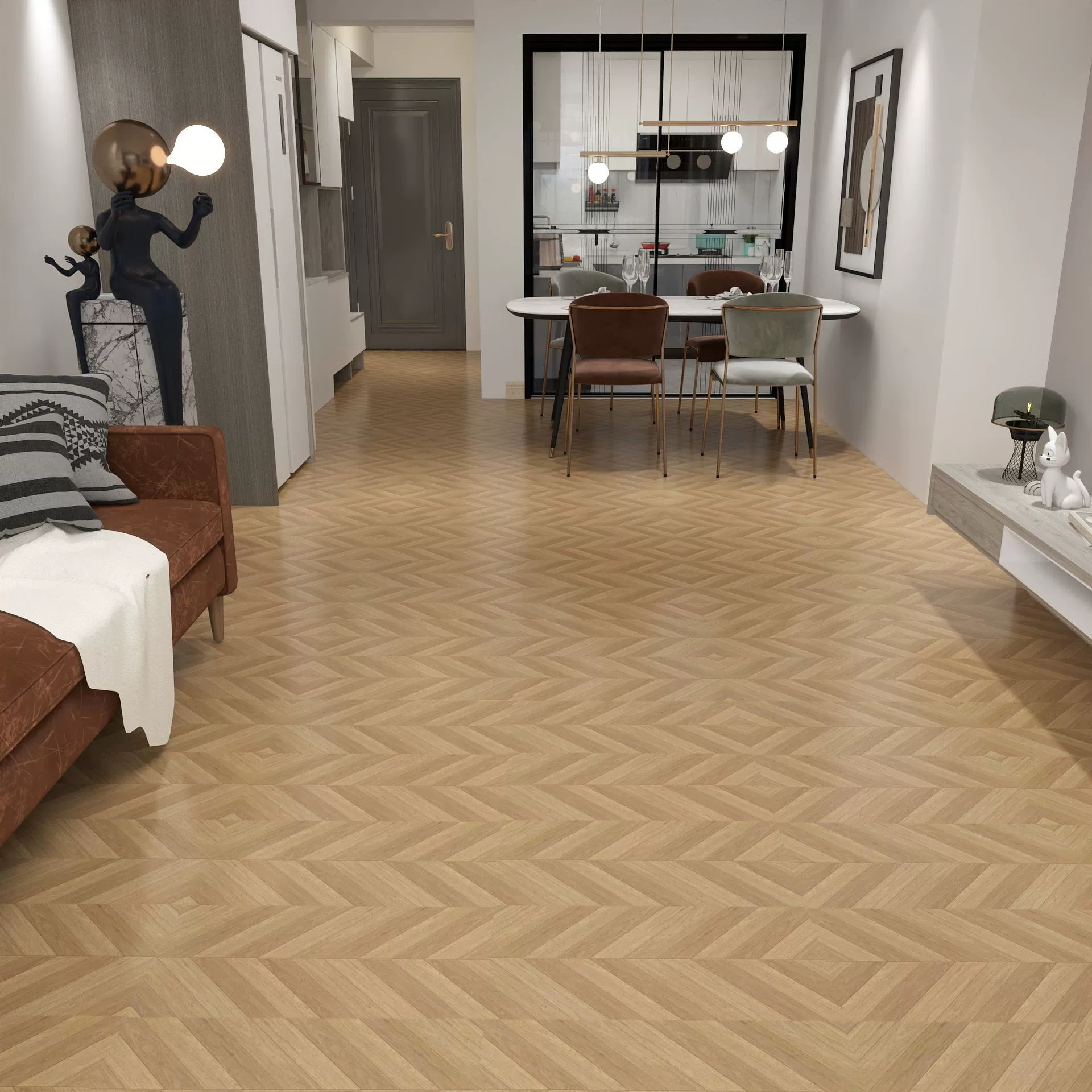 [Рыбная кость] ПВХ пол самоклеящийся каменный пластиковый пол утолщение износостойкий пластиковый пол наклейки водонепроницаемый пол наклейки