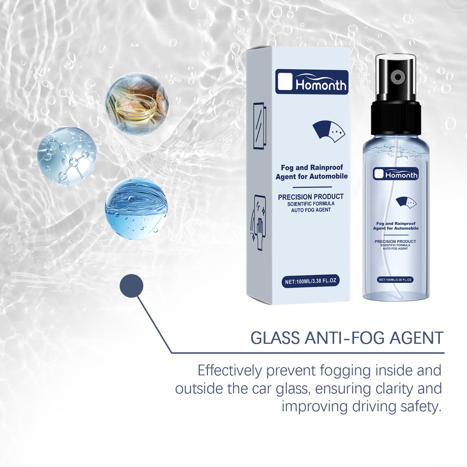 Homonth Car Glass Anti-Fog and Rain-Proof Agent, Car Window Anti-Rain and Waterproof Cleaning Spray for Car Glass