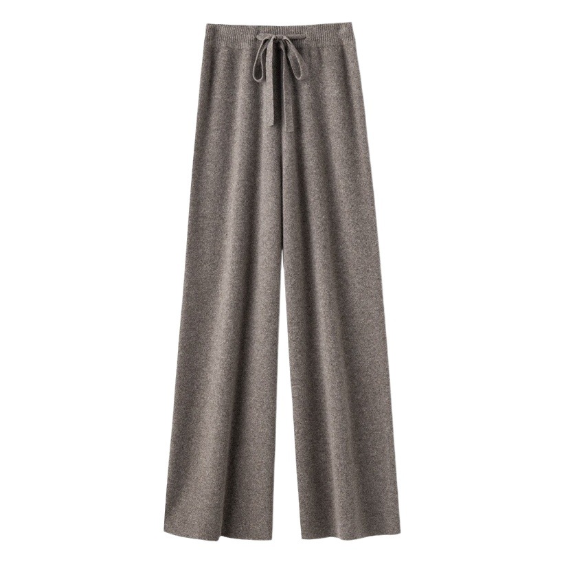 ウールのズボンの女性の秋冬の新型の純色の自然な腰のメリヤスは厚い広腿のズボンのカジュアルな垂感を厚くします。