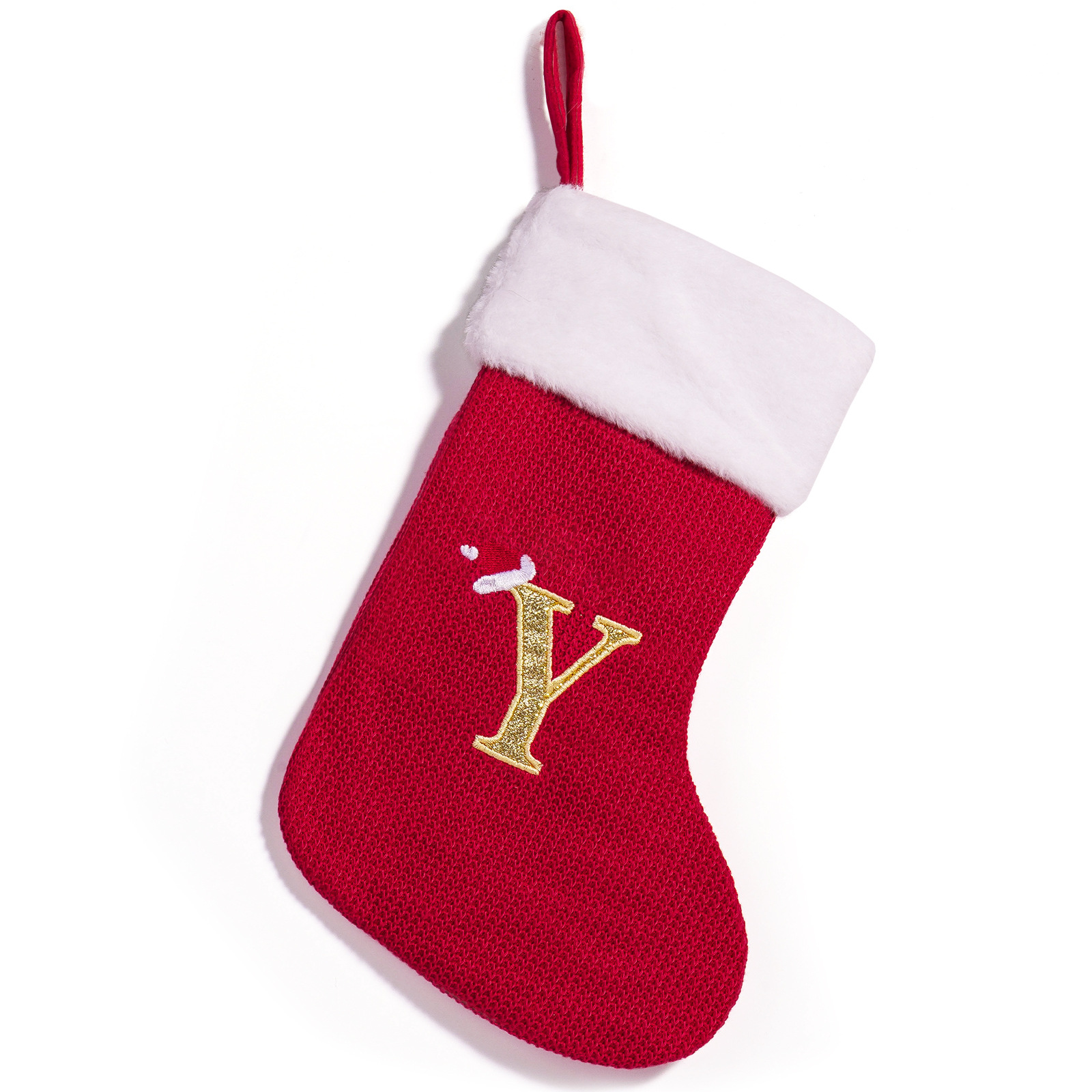 Cross-border nuevo estilo de Navidad rojo 26 letras calcetines de punto de alta calidad colgante de Navidad bordado dulces bolsas de decoración