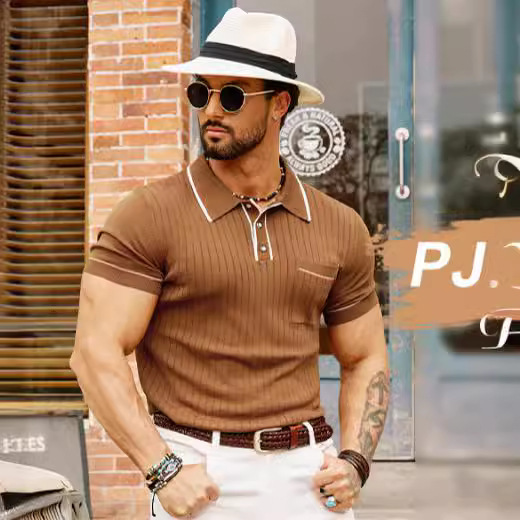 Foreign Trade Cross-Border Men's Clothing 2025 Summer Solid Color Poio Shirt Casual Lapel Short-Sleeved Knitwear Men's Plus Size Men's Clothing Foreign Trade Cross-Border Men's Clothing 2025 Summer Solid Color Poio Shirt Casual Lapel Short-Sleeved Knitwear Men's Plus Size Men's Clothing