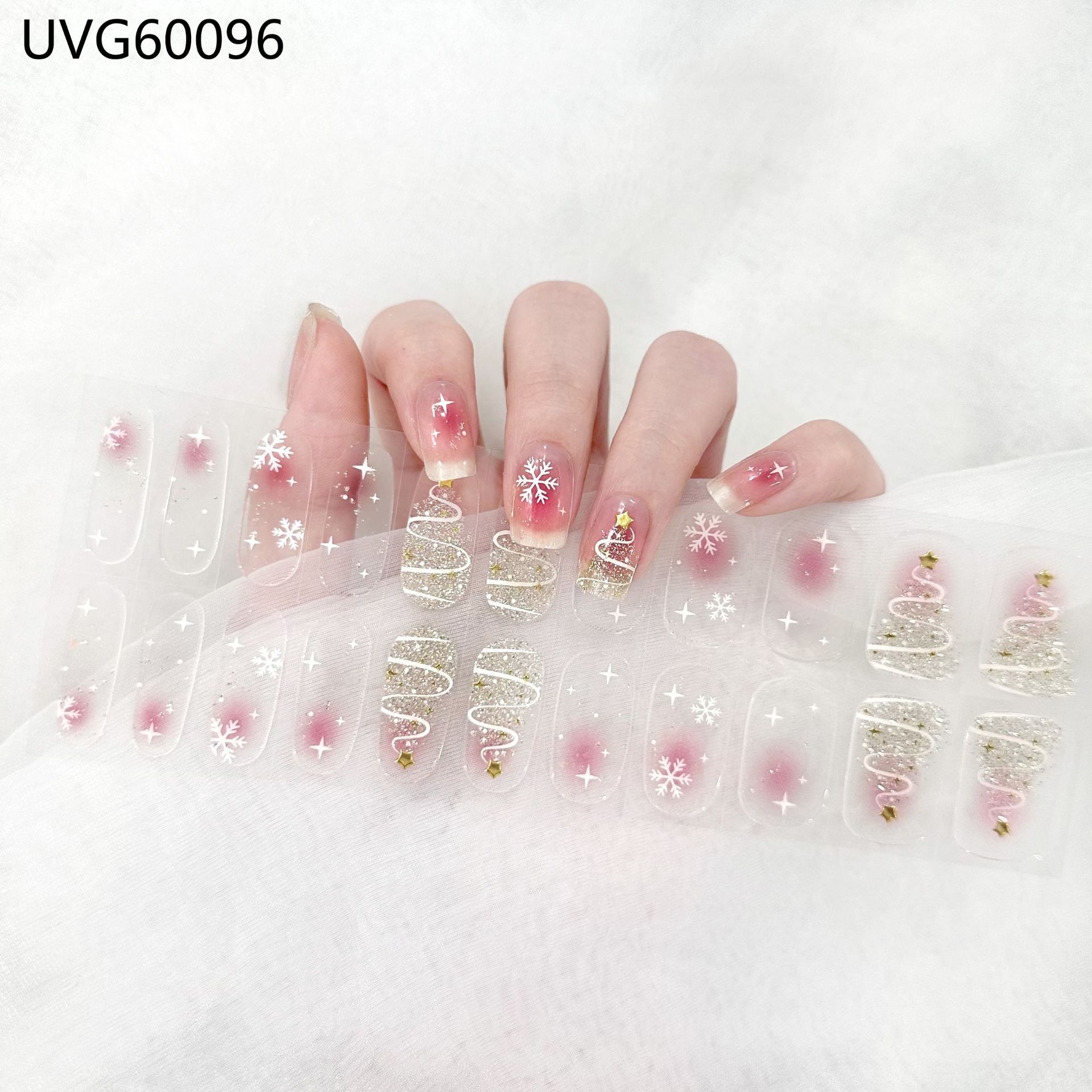 Pegatinas de uñas de gel UV transparentes efecto hielo, semicuradas, con lámina dorada, fototerapia, efecto película de aceite