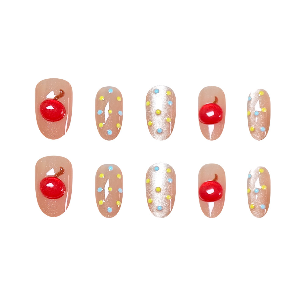 3D estereoscópico cereza onda punto ojo de gato usar uñas 30 piezas pequeñas frescas verano blanqueamiento de uñas parches de dedos falsos lote mixto image 5